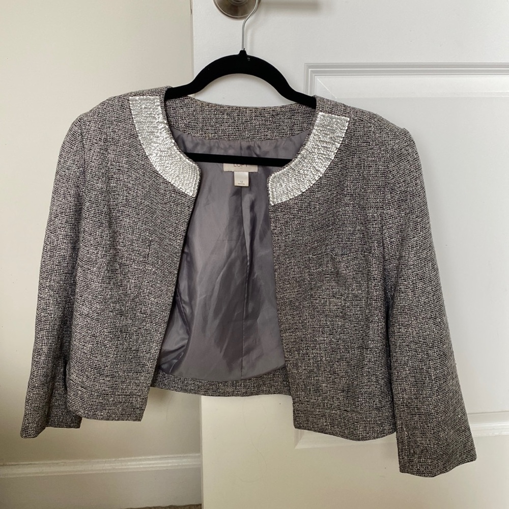 LOFT cropped 3/4 sleeve tweed jacket